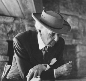 Architect Frank Lloyd Wright photographed by Pedro E. Guerrero at Usonia in Pleasantville, NY, in 1947. Photo: Pedro E. Guerrero Archives.